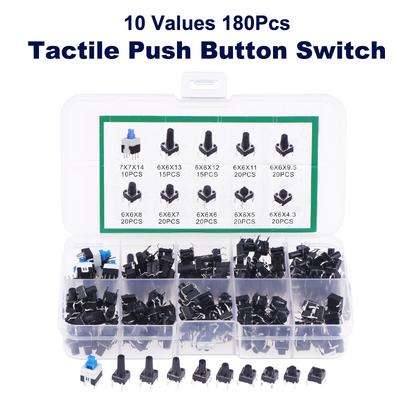 10 Values 180Pcs Tactile Push Button Switch Momentary Tactile Tact Mini Switch Kit 6*6 4.3-13Mm 7*7Mm Momentary Switch