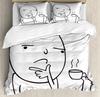 Humor Decor Queen Size Duvet Cover Cartoon Style Troll Face Guy with Popular Artful Facial Expression Soft Polyester Bedding Set