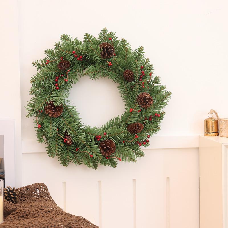Christmas Wreath 35/40cm Pre-made Door Hanger, Festive Holiday Decoration for Home Entrance Xmas Decor