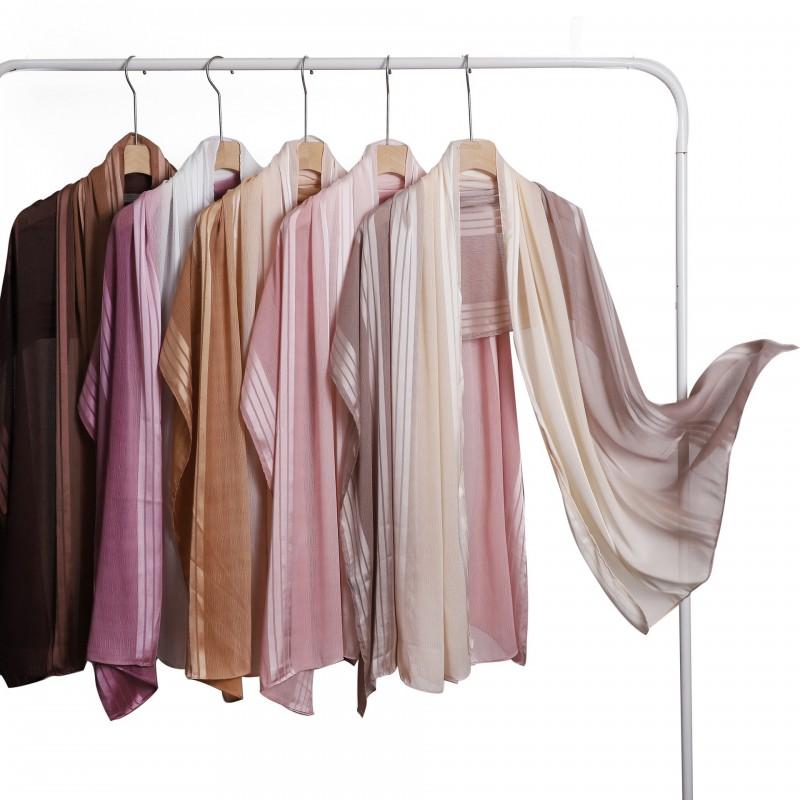 Gradient Striped Pleated Chiffon Scarf Wrap Lightweight Shawl Women Sun Protection Fashion Accessory