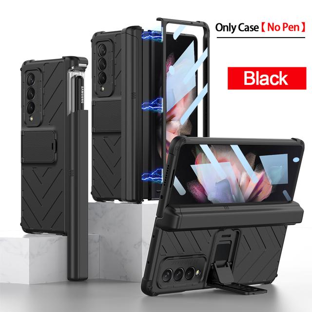 Z Fold 3 Magnetic Hinge Capa For Samsung Galaxy Z Fold 3 Fold3 5g Case Slide Pen Slot Front Glass Film Kickstand Hard Pc Cover