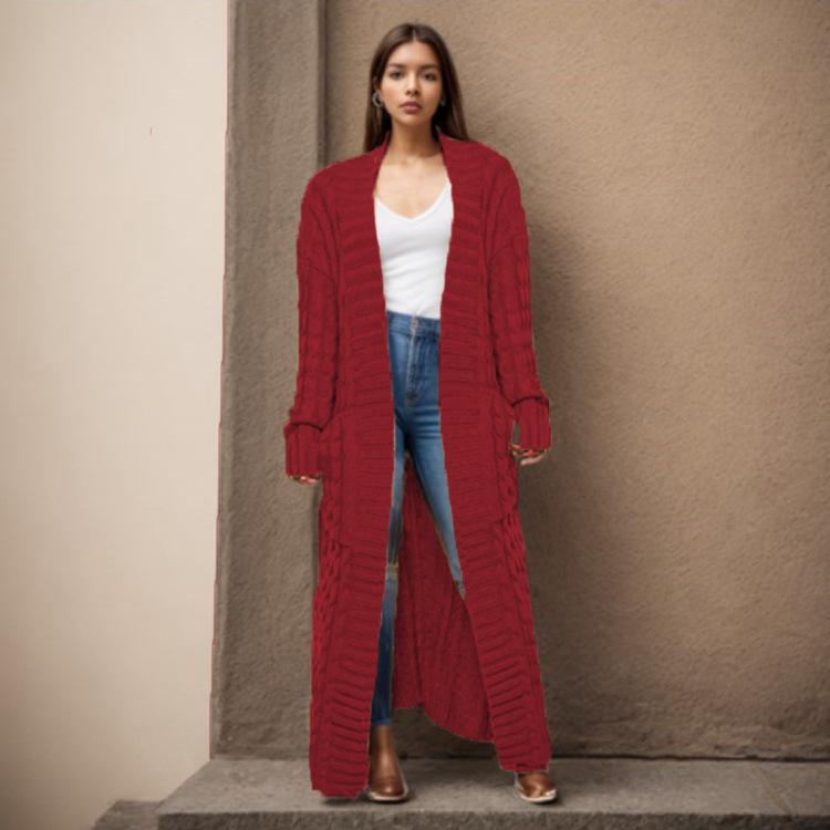 New Loose Knitted Cardigan with Pockets, Long Twisted Sweater and Thick Coat for Women In Autumn and Winter