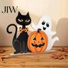 Halloween Tabletop Centerpieces Table Decor, Wooden Black Cat Ghost Pumpkin Decorations Indoor Cute Tiered Tray Decor Gifts, Room for Tables