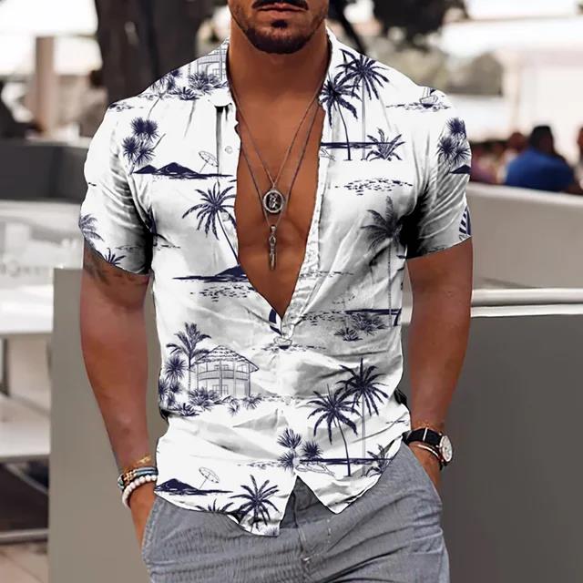 Camicia Comoda da Uomo Albero di Cocco Stampa 3D Hawaiana Spiaggia S-6XLl Manica Corta Top alla Moda Casual