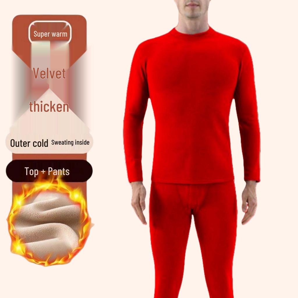 Men's Luxe Fleece-Lined Lambswool Thermal Set for Autumn-Winter