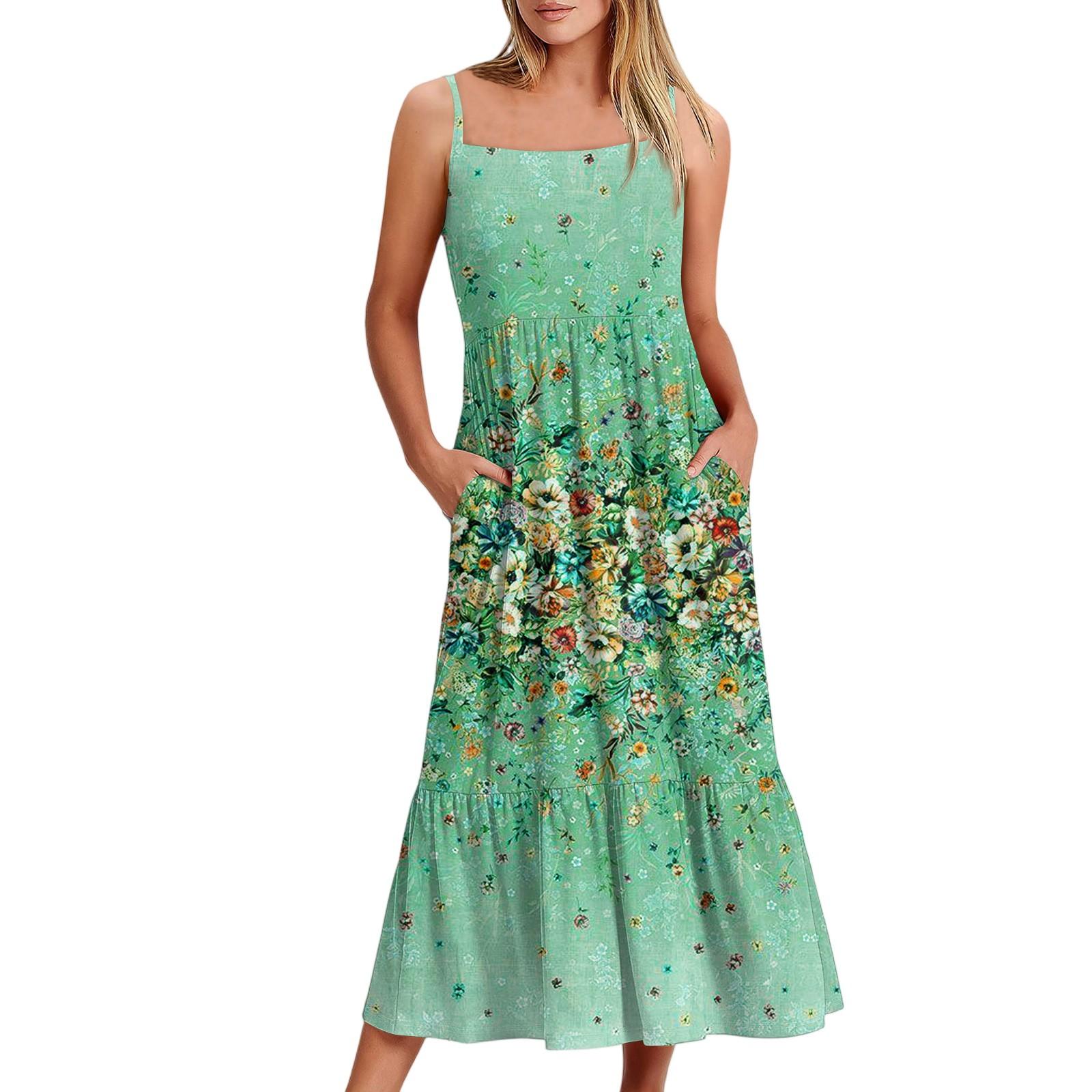 

Женское длинное пляжное повседневное элегантное платье макси на тонких бретельках с цветочным принтом, струящееся платье в стиле бохо XL