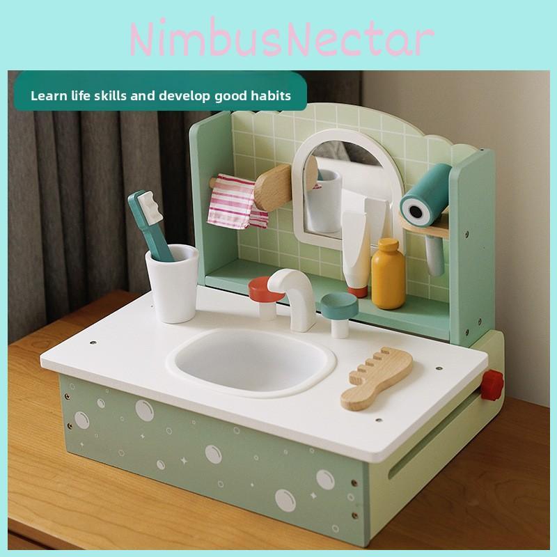 Dressing Kids Wooden Table Toy With Simulated Shampoo And Mirror Gift For