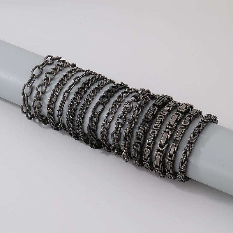 Retro Black Cuban Chain Bracelet Necklace with Multiple Chains Options