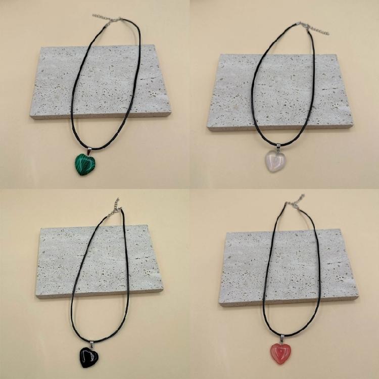 Natural Stone Necklace Wax Rope Necklace Pendant Jewelry Gift for Women Men