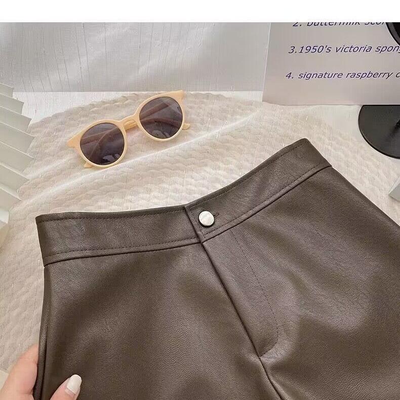 Women's Petite Slimming A-Line Hot Pants Fall Spring Mini PU Leather Shorts Girlfriend Street Style Versatile Pants Mini Shorts