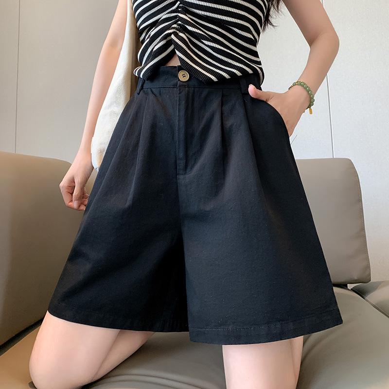 

Women s High-Waist Slimming A-line Cotton Shorts - Summer Casual Japanese Style L чёрный