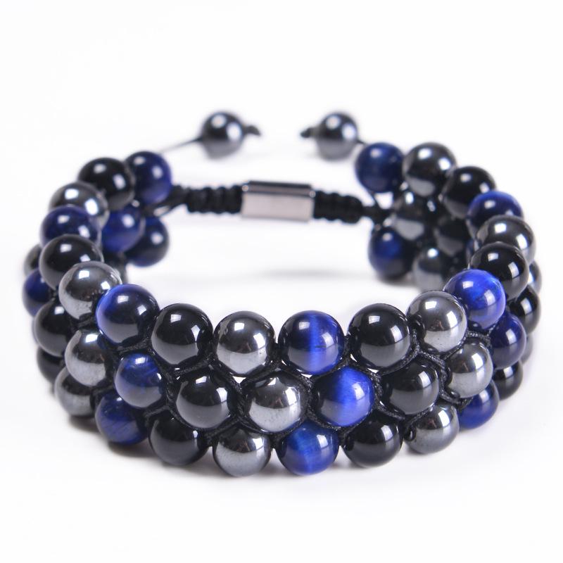 Men's Adjustable Yoga Bracelet with Natural Tiger Eye & Agate Stones