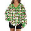 Women's Fashionable V-neck Christmas Printed Long Sleeved Casual Pullover Plush Warm Pocket Sweatshirt Top