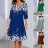 Lady Dress Print A-line Big Swing Long Plus Size Sleeve Crew Neck Casual Sexy Loose Elegant Contrast Color Lady