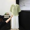 Summer 2026 Women's Artistic Embroidery V-Neck Patchwork Shirt