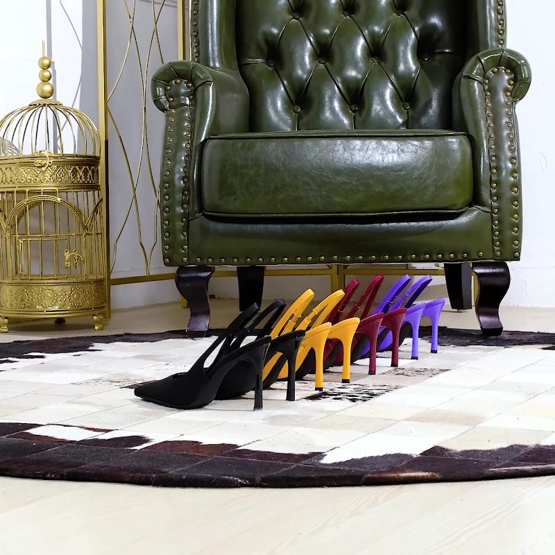 Korean Version Of Simple Banquet High Heels Thin Heels Satin Hollow Plain Back Tripping Pointed Toe Women's Shoes Elegant