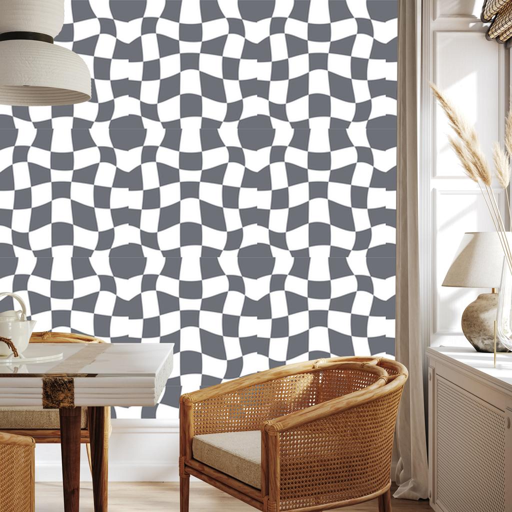 Wallpaper Casual Checkerboard Gray and White 50x1000