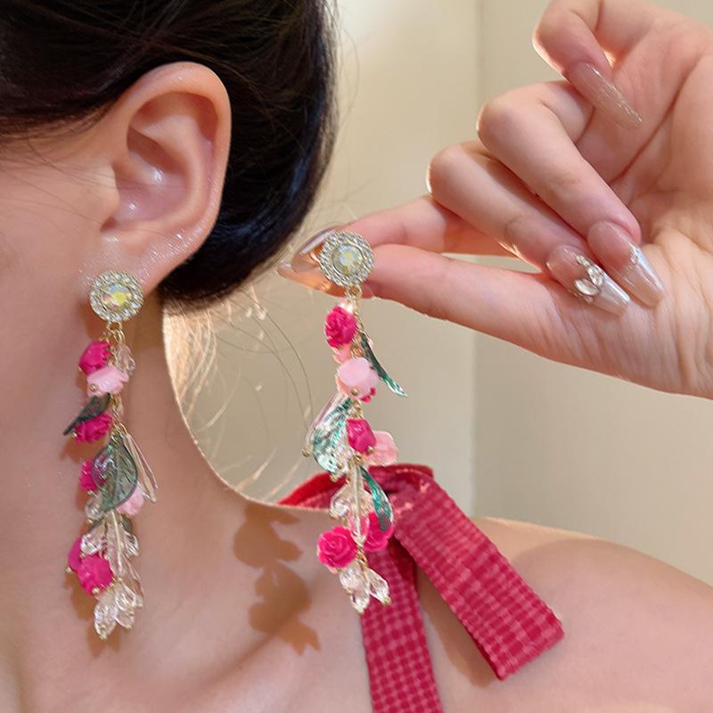 Vacation Style Dopamine Flower Earrings Women's Summer Sweet Temperament Versatile High-end Stud Earrings 925 Silver Needle Earrings