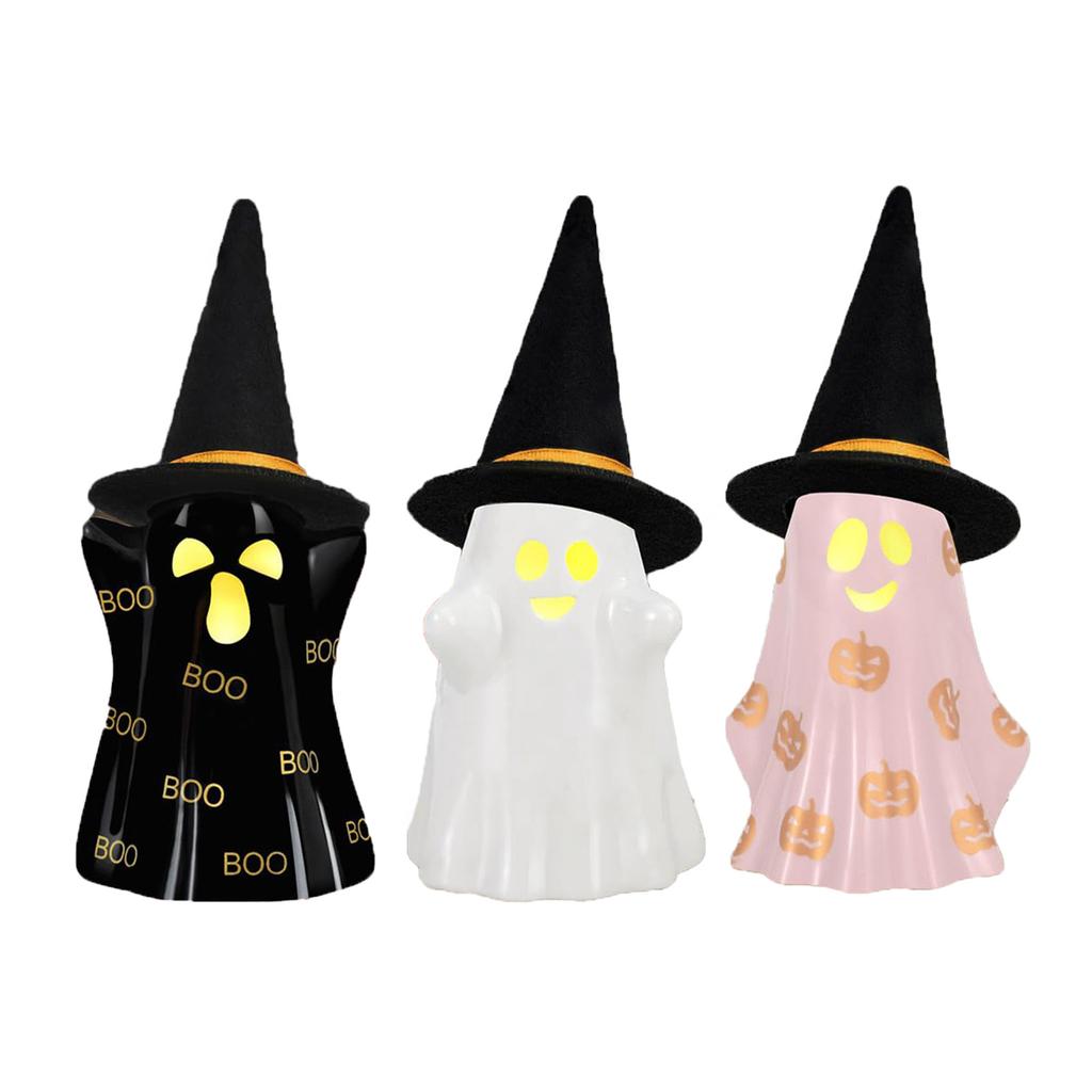 3pcs Halloween Interior Decoration, Cute Spooky Glowing Decorative Figurine Witch Hat, Suitable For Home Mantel And Table