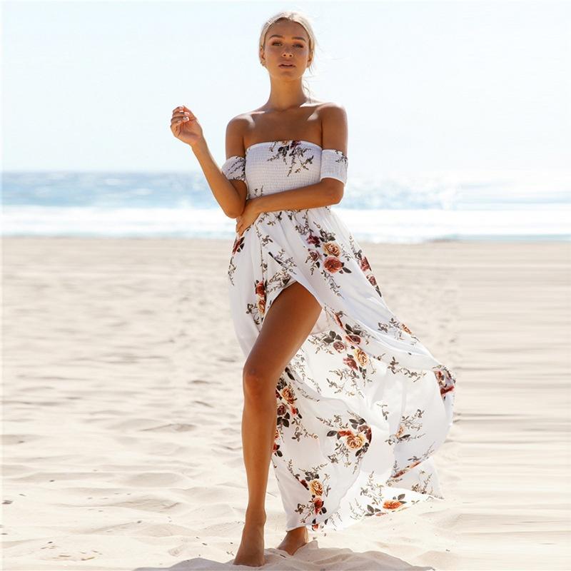 beach party maxi dress Women's 2023 Halter Neck Floral Print Backless Split Beach Party Maxi –  Divahotcouture main image 0