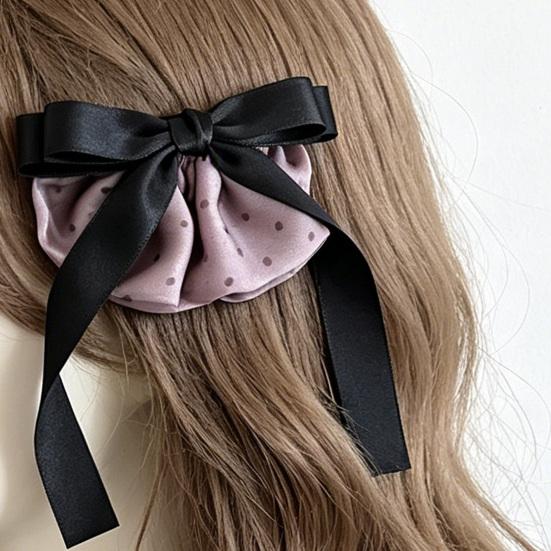 Hairpin French Style Satin Texture Dot Print Ribbon Bowknot Decor Spring Hair Clip Versatile Lightweight Hair Accessory