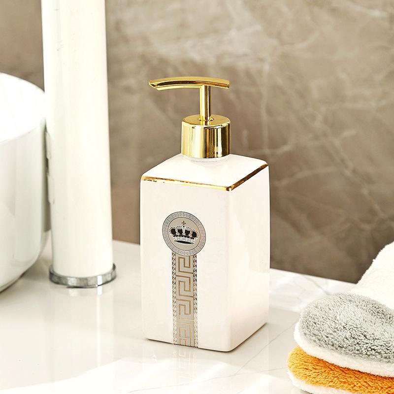 Ceramic Press Type Shampoo Bottle Gold Stroke Hand Soap Bottle Toilet Shower Gel Lotion Container Kitchen Soap Pump Dispenser
