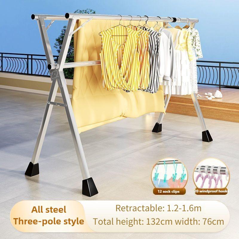 Household Foldable Clothes Hanger Rack Balcony 5 Pole Extendable Clothes Drying Tool Stainless Steel Clothes Drying Rack