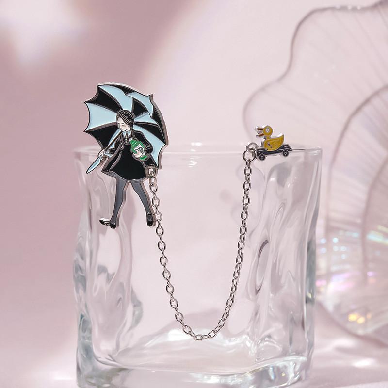 Unique Cartoon Umbrella Girl Brooch Charming Metal Badge Fashion Accessory For All