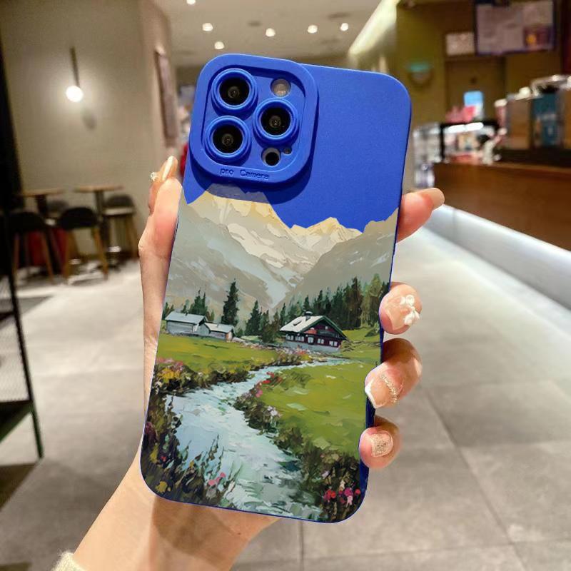 Rural Scenery PaintingFor iPhone 16 Pro Max 15 14 13 12 11 XS X XR 7 8 16 Plus SE 2020 16E Silicone Case Shockproof Soft Cover