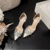 2025 Hot Sale New Fashion 8cm High Heel White Wedding Shoes Banquet Women Pumps Thin-heel Pointe Pumps Luxury Shoes