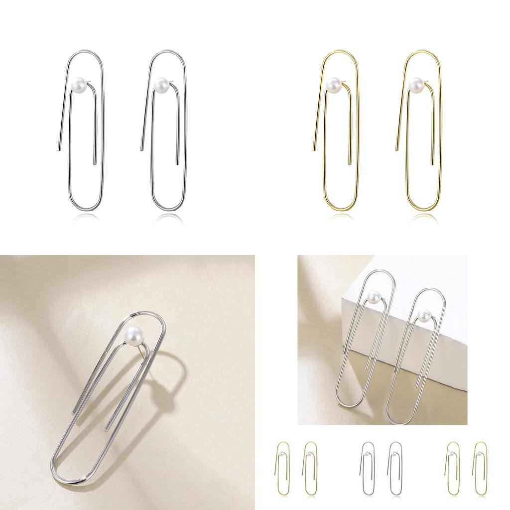 Elegant Statement U-shaped Pearl Safety Pin Earrings Modern Alloy Ear Jewelry