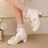 Women Cute Sweet Lolita Kawaii Platform Boots Lace Up Chunky Heel Ankle Boots with Bow Character Cosplay Winter Shoes Plus Size
