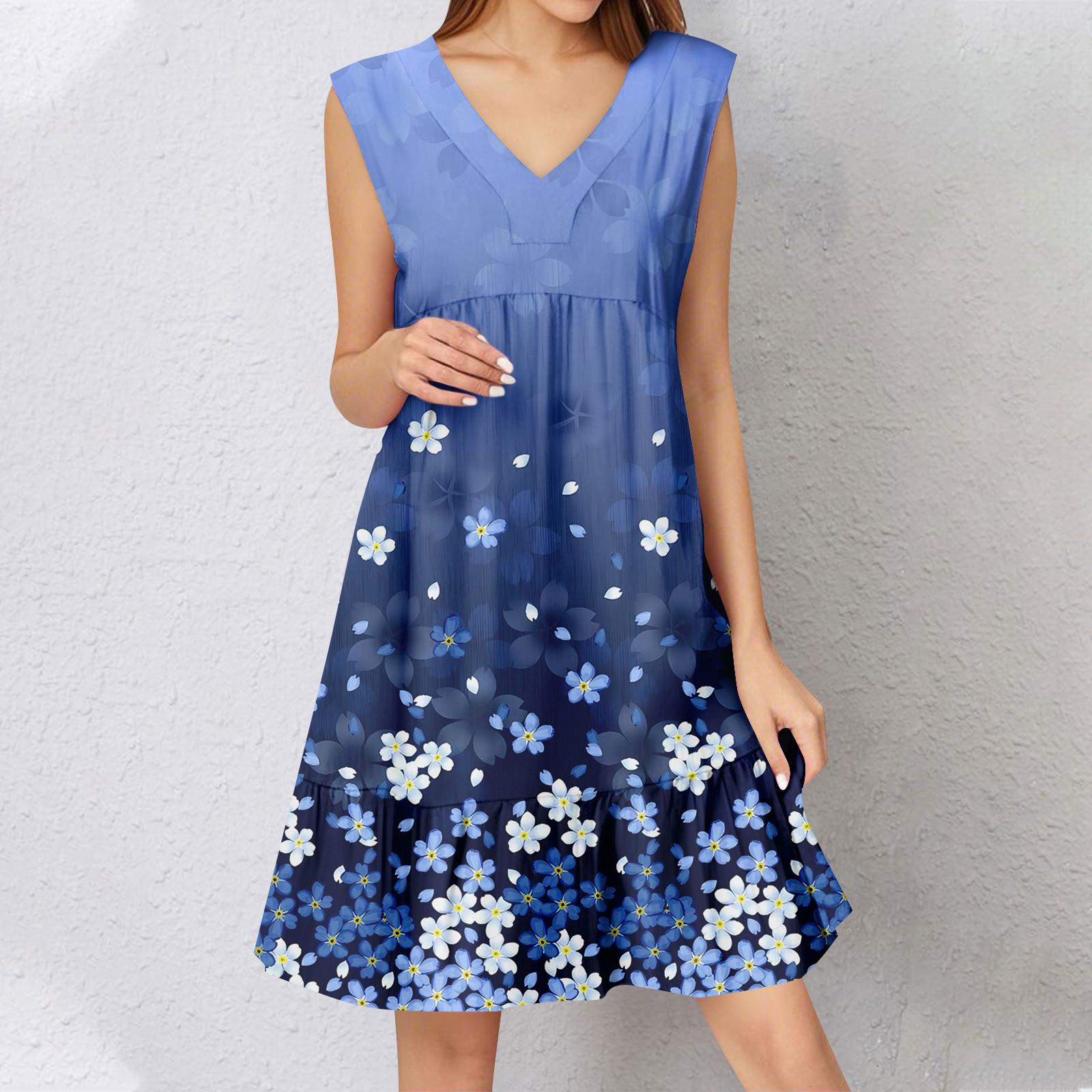 

Женское летнее платье без рукавов с V-образным вырезом и принтом, короткие платья, модное повседневное струящееся бохо-платье с оборками, свободное платье-сарафан L