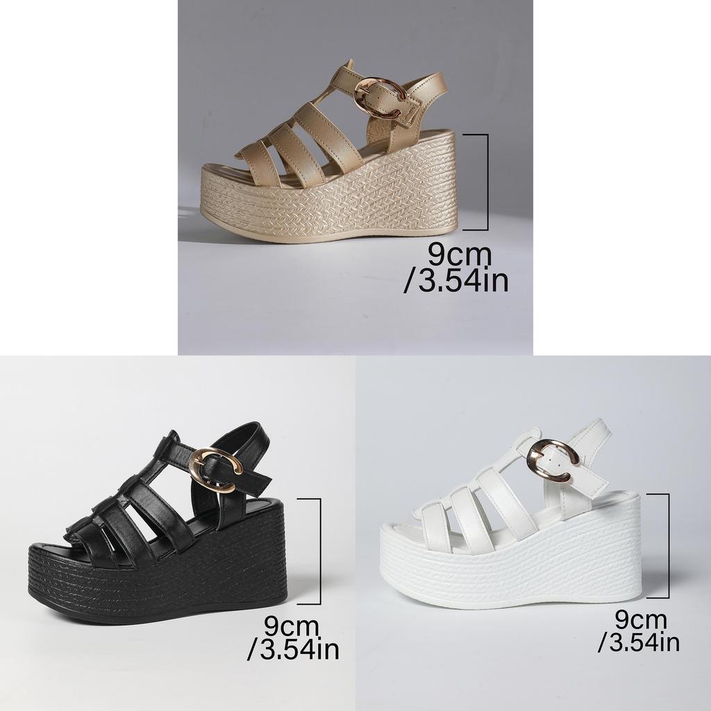 Roman Sandals Women Summer Thick Sole Pu Shea With Buckle For Casual Wear