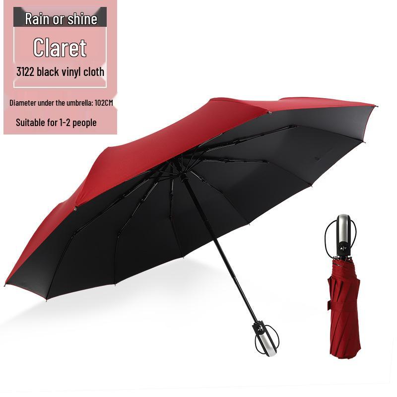 Dual-Use Automatic Umbrella for Men & Women: Sun & Rain Protection with black glue sunshade. Customizable with printed logo, fits two people.