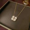 Women's Heart-Shaped Necklace with Four-Petal Flower, Cubic Zirconia, Titanium Steel Clavicle Chain - Elegant and Versatile Accessory