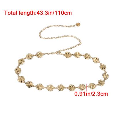 1Pc Gold Silver Color Rose Chain Belt Women  Metal Thin Shiny Flower Belts Female Jeans Dress Decoration Belt