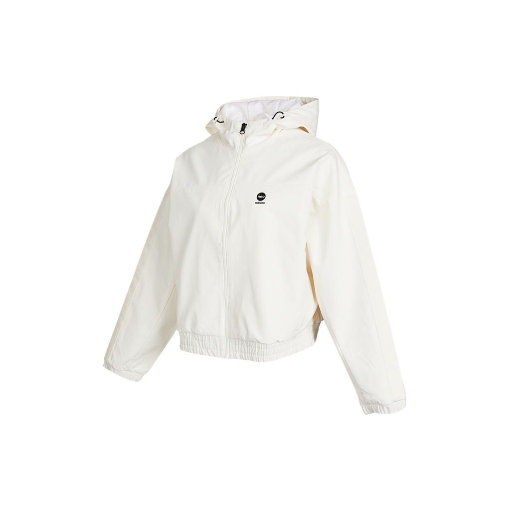 Adidas Neo Solid Color Logo Print Zip-Up Hooded Jacket Women White HE4488 XL