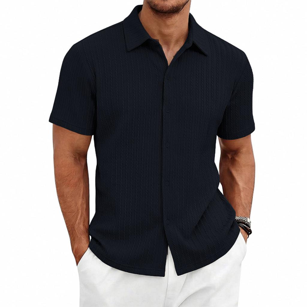 Men's Short-sleeved Shirt With Knitted Collar