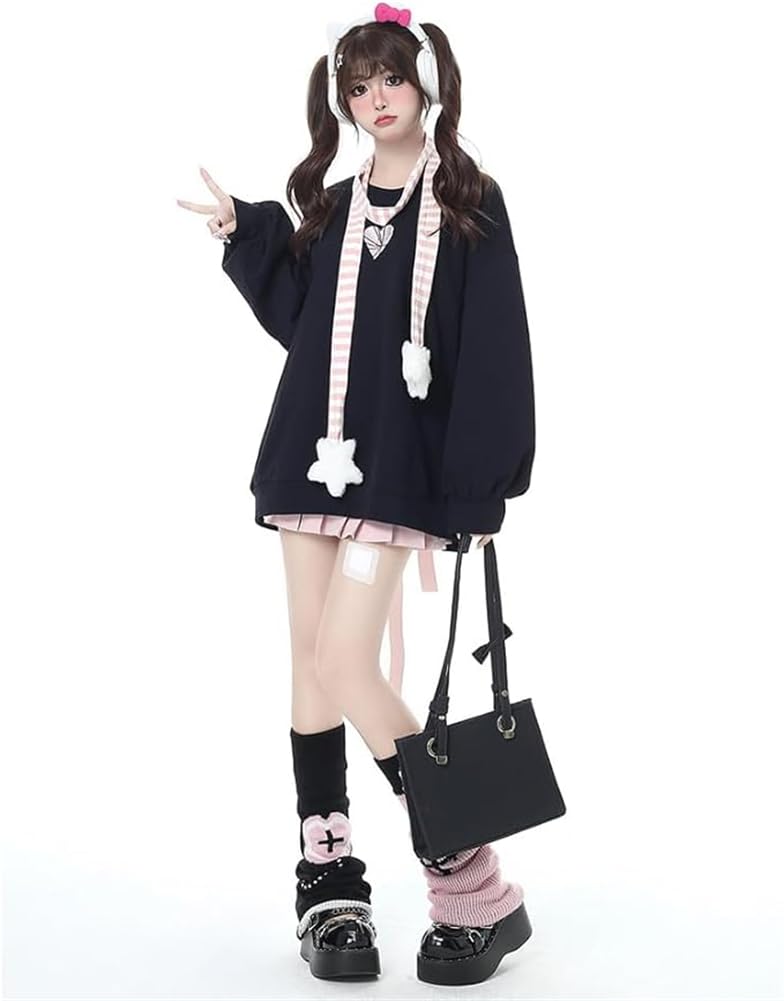 Long Sleeve Loose Fit Plus Pullover Sickly Perfect for Everyday [KTNCFD] Women's Hoodie, Mass-Produced Style, Sizes, Top, Subculture, Cute, Ribbon,