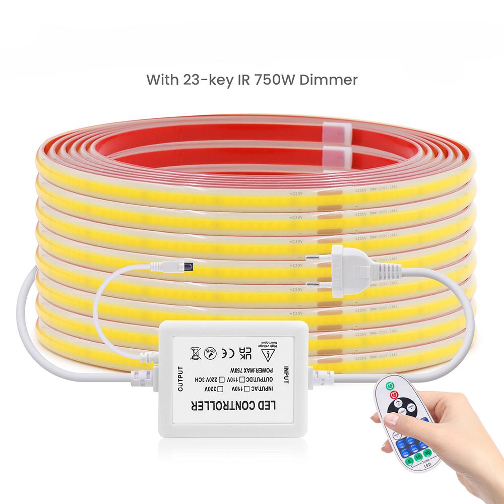 220V COB LED Strip Light Kit Dimmable WiFi Bluetooth Touch 23 Key Remote Control Waterproof Flexible Tape Lamp