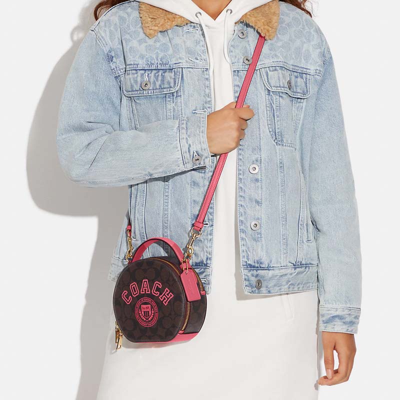 Coach Canteen 18 Zipper Closure Double Card Slot Signature Coated Canvas And Smooth Leather Handbag Small Women Handbags CB870-IMUOE