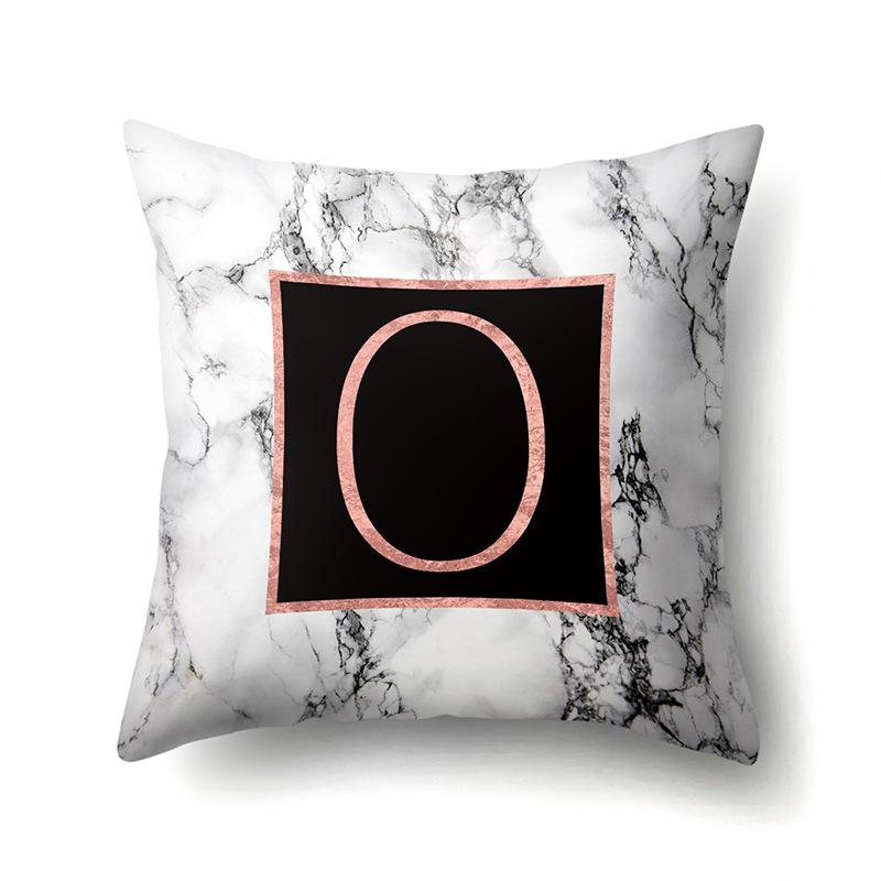 Polyester Pillowcase 26 English Letters Rose Gold Home Marble Decorative Printed Pillowcase