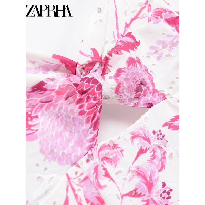 Zaprha 2025 New Hollow Embroidery Print V-neck Sling Dress Long Waist Hugging Slimming 2157053