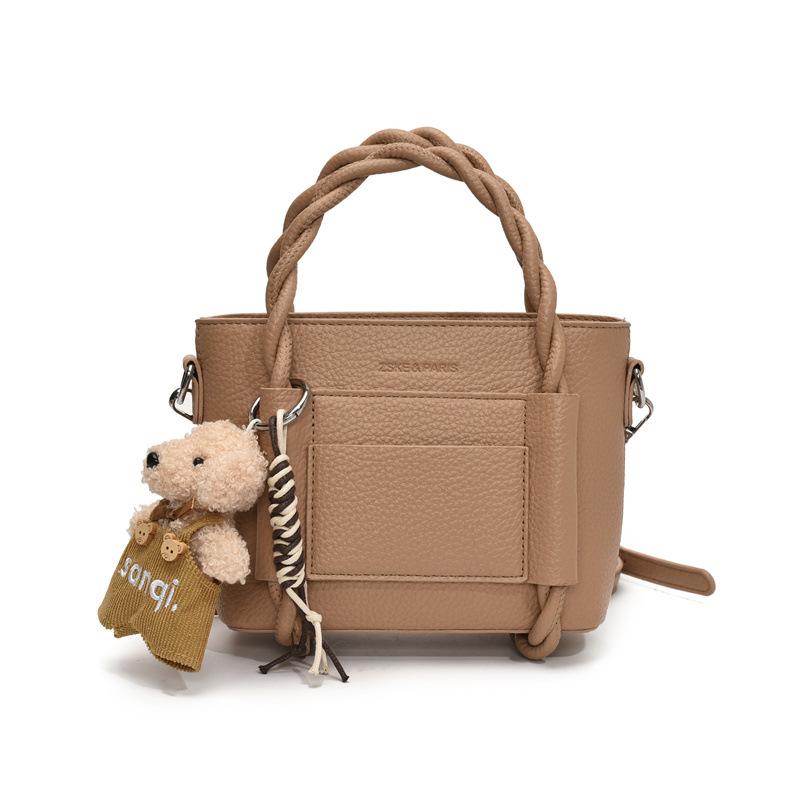 Fashion New Product Niche Design Sense Casual Simple Portable Bucket Bag Personality Versatile Lychee Pattern Messenger Women's Bag