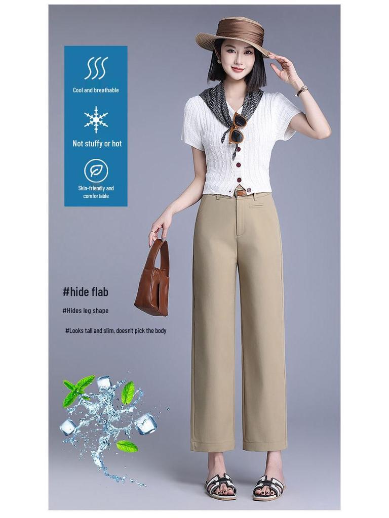 Women's Summer 2025 Cotton Slim-Fit High-Waisted Wide-Leg Cropped Pants