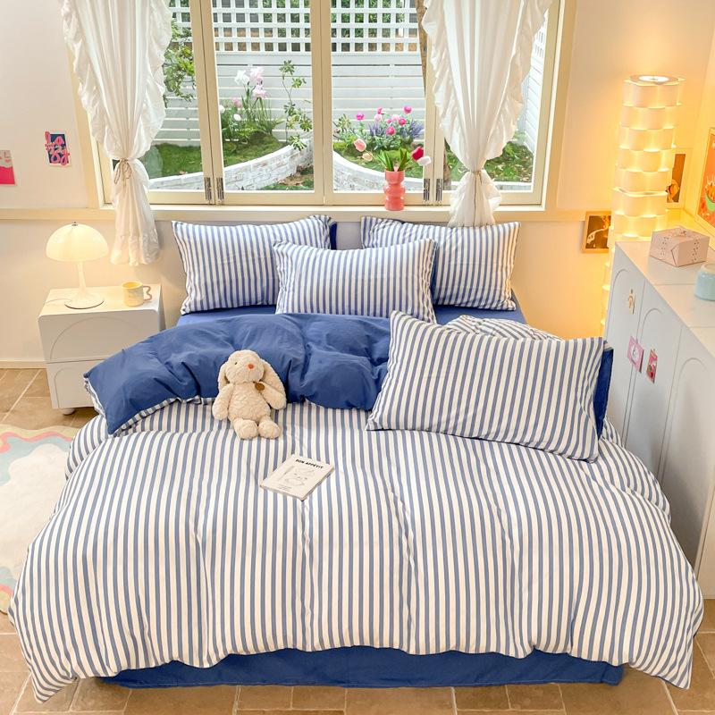 Girl Heart Fresh Small Floral Bedding Four-piece Set Washed Cotton Dormitory Bed Single Three-piece Set