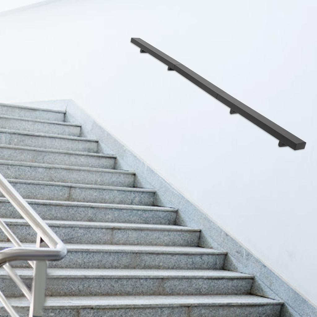 Stainless Steel Handrail,6/5/4/3FT 200lbs Black Rectangle Wall Mount Stair Railing Kit 8*4*183cm for Homes,Offices