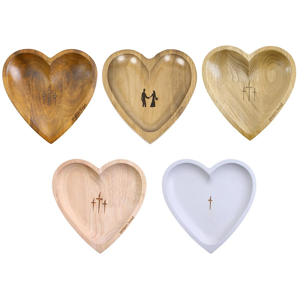 Heart Prayer Bowl Wooden Handmade Prayer Bowl 12 Prayer Cards Wood Dough Bowl Religious Christmas Christian Gifts for Women Men