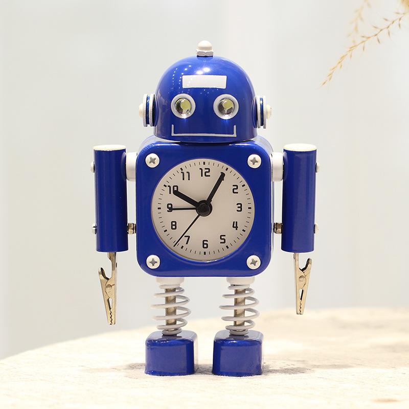 Creative Robot Decorative Clock Korean Cartoon Boy Alarm Clock Quartz Silent Decorative Watch Bedroom Decoration Ornaments